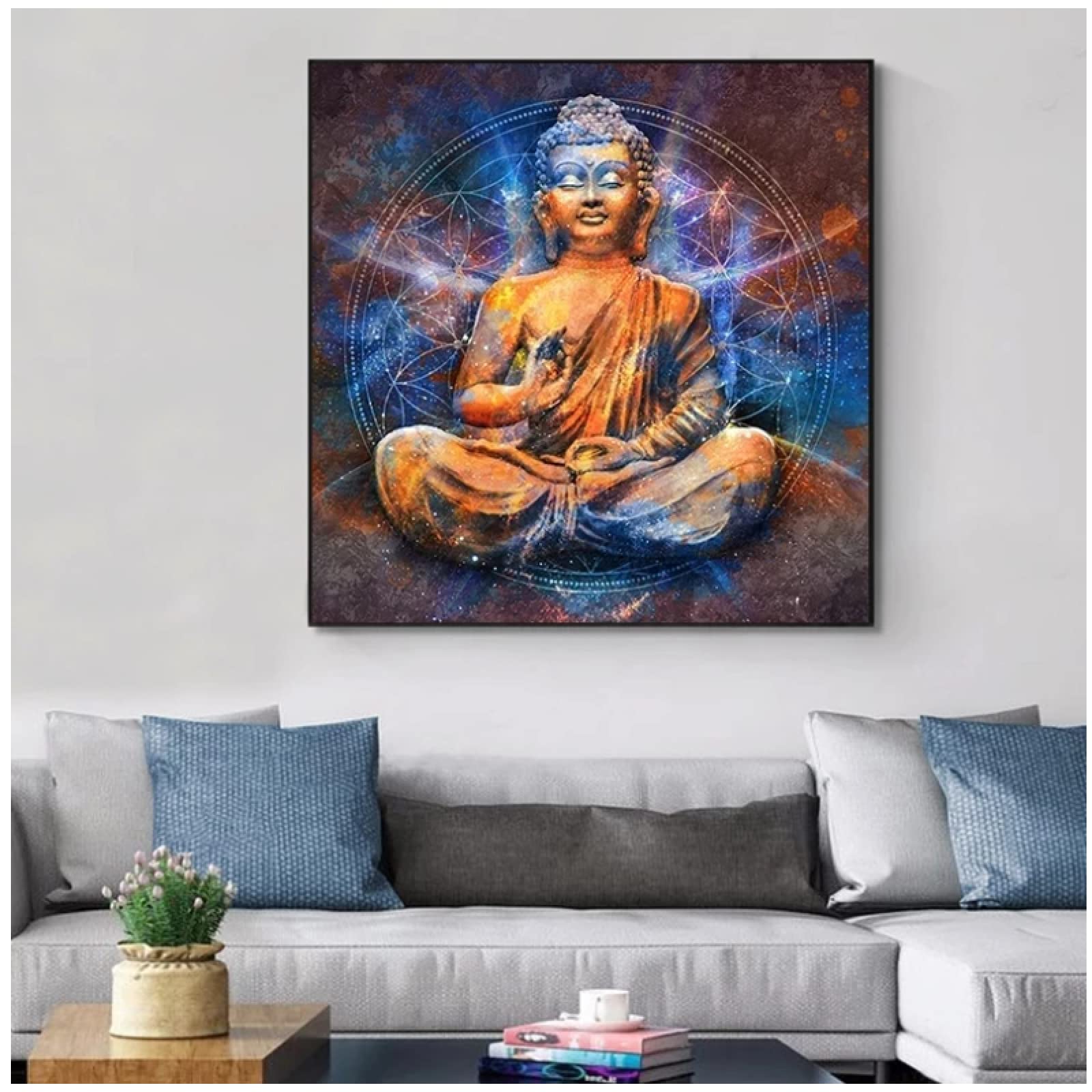 観音幻想 50×100cm 現代仏画 キャンバスアート 立体テクスチャ作品 Amazon｜BXCBXDBXCD 抽象的な仏教キャンバス絵画壁アート画像現代仏の
